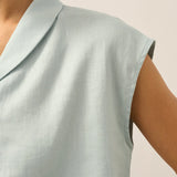 100% Linen Shawl V-Neck Cap Sleeves Top ELARA