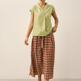 100% Linen Shawl V-Neck Cap Sleeves Top ELARA