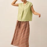 100% Linen Shawl V-Neck Cap Sleeves Top ELARA