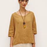 100% Linen V-Neck 3/4 Length Sleeve Top DORA
