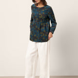 100% Organic Cotton Floral Corduroy Printed Ruched Top ADELE