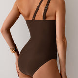 Maclair & Co. - Women's One Piece Swimsuits Tummy Control Mesh Patchwork Bathing Suit One Shoulder Adjustable Straps