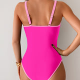 Maclair & Co. - Womens Tummy Control Swimsuit Color Block One Piece Bathing Suits Slimming Double Straps Swimwear High Cut Swim Suit