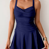 Maclair & Co. - Women's Twisted Ruched Swim Dress Slit Strap Tankini Swimsuit