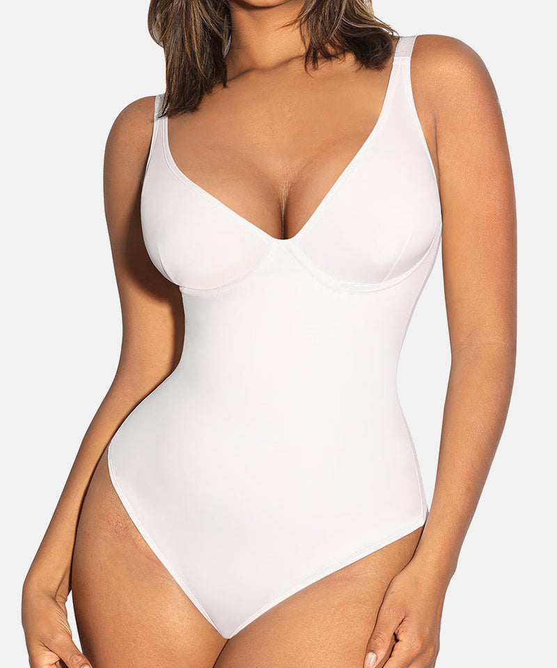Deep V Neck Tummy Control Thong Bodysuit