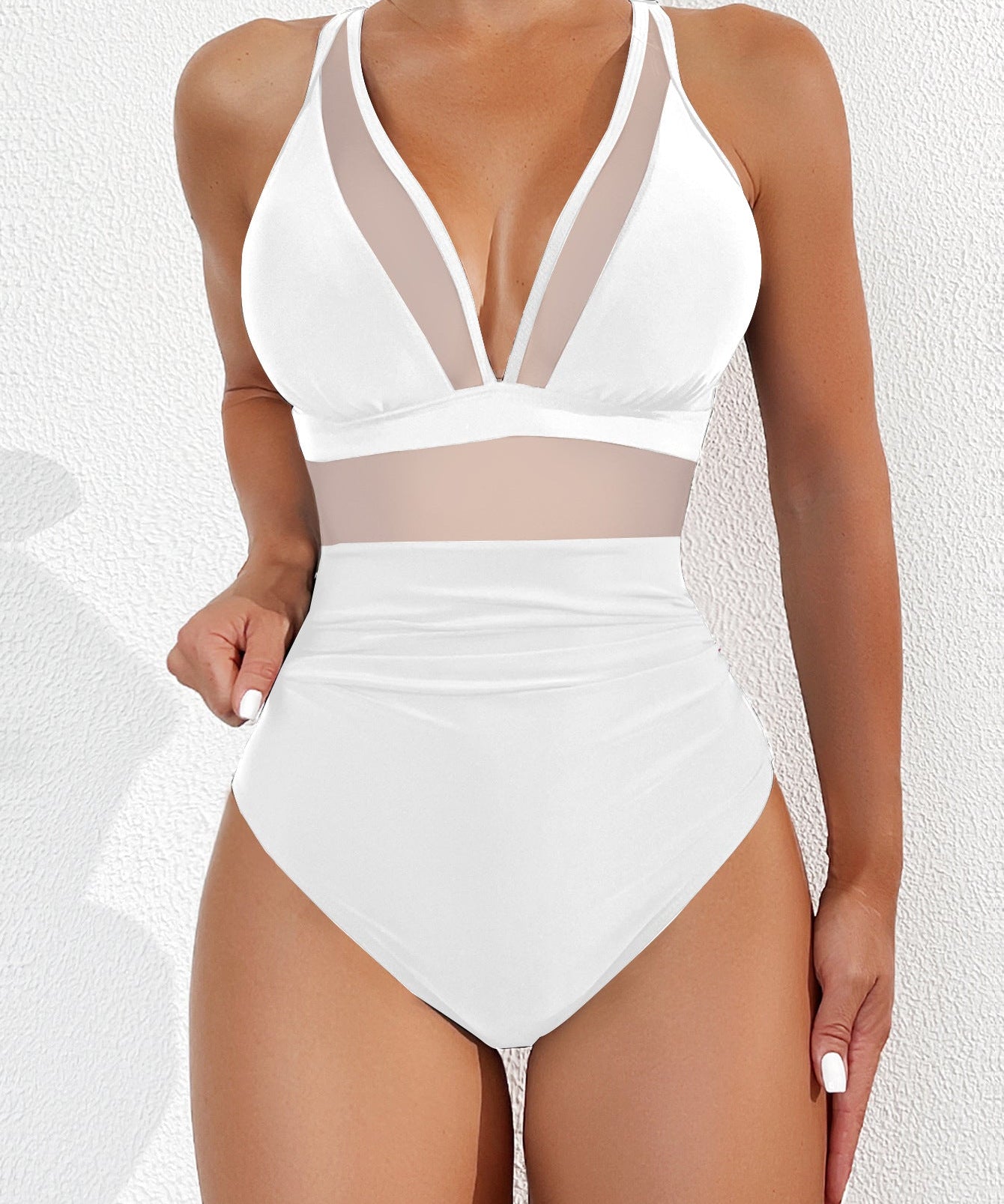 Maclair & Co. - Women Plus Size One Piece Swimsuit V Neck Mesh Sheer Tummy Control Bathing Suit