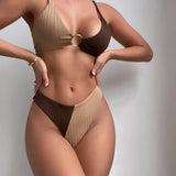 Natalie - Ribbed Two Tone High Leg Bikini