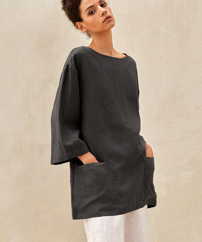 100% Linen Loose Long Shirt LILY