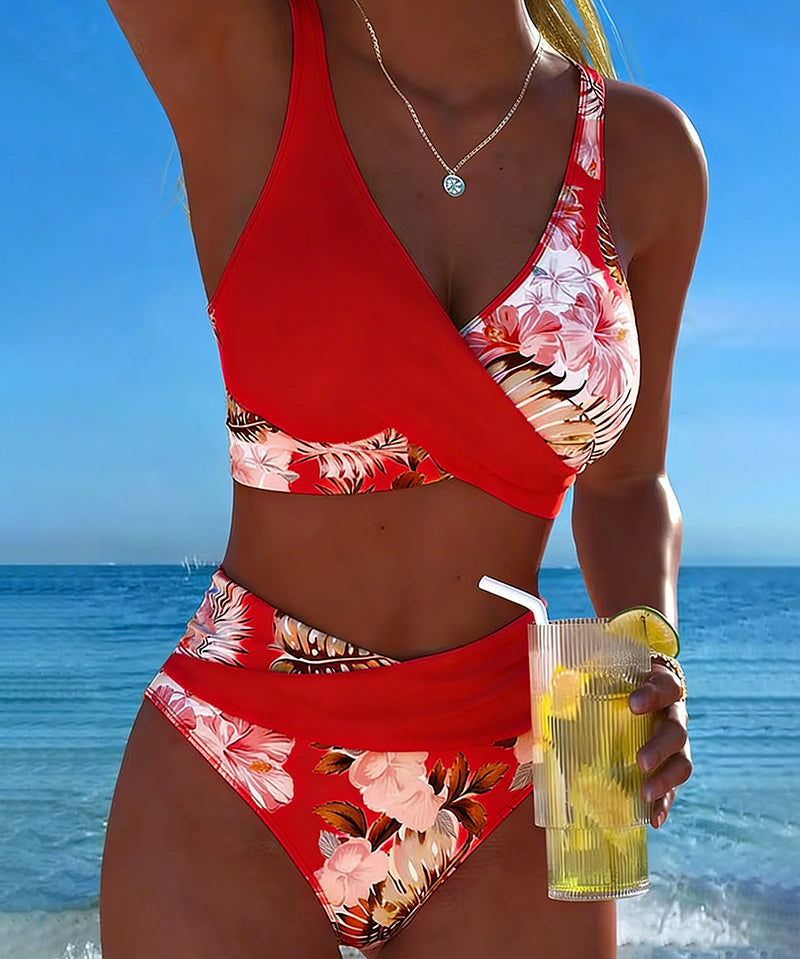 Lorraine - Bikini with Contrasting Floral Print and Slit