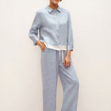 100% Linen Buttoned Closure Color-Blocked Shirt JANICE