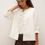 100% Linen Button-Front Drop Shoulder Shirt EASTER