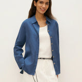 100% Linen Button-Front Shirt with Extended Hem JOVAN