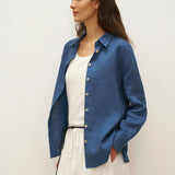 100% Linen Button-Front Shirt with Extended Hem JOVAN