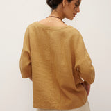 100% Linen V-Neck 3/4 Length Sleeve Top DORA