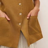 100% Linen Arc-Placket Button-Front Vest ELFRIDA