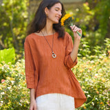 100% Linen Round Neck Artistic Stripe Top FLORENCE
