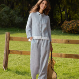 100% Linen Buttoned Closure Color-Blocked Shirt JANICE
