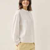 100% Linen Mock Neck Long-Sleeve Top DEANNA