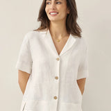 100% Linen Button-Up Short Sleeve Shirt ORENDA