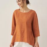 100% Linen Round Neck Artistic Stripe Top FLORENCE