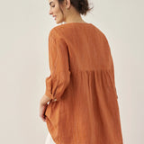 100% Linen Round Neck Artistic Stripe Top FLORENCE