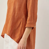 100% Linen Round Neck Artistic Stripe Top FLORENCE