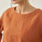 100% Linen Round Neck Artistic Stripe Top FLORENCE