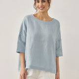 100% Linen Boatneck 3/4 Length Sleeve Top AURORA