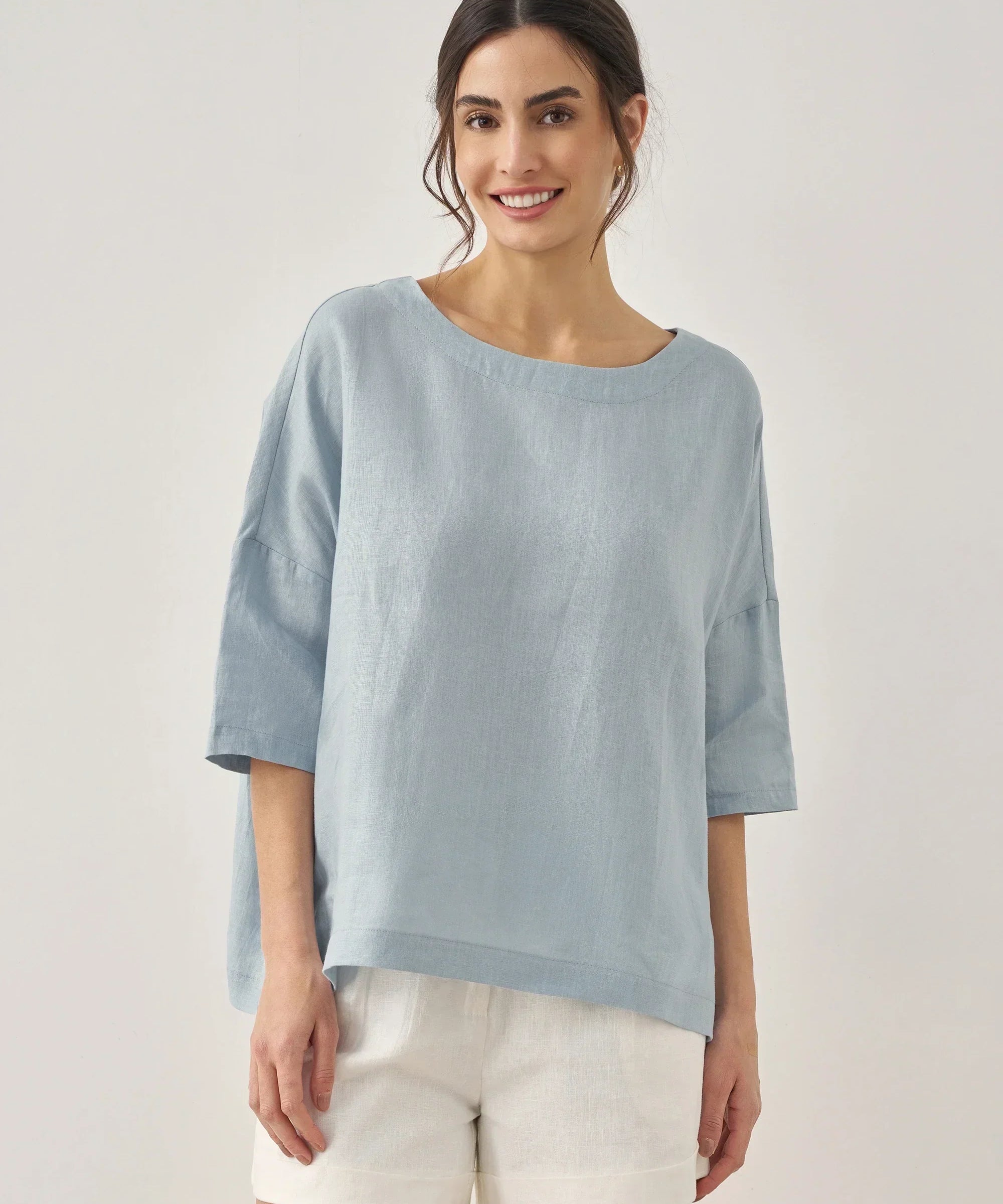 100% Linen Boatneck 3/4 Length Sleeve Top AURORA