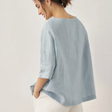 100% Linen Boatneck 3/4 Length Sleeve Top AURORA
