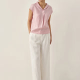 100% Linen Shawl V-Neck Cap Sleeves Top ELARA
