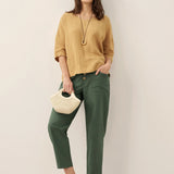 100% Linen V-Neck 3/4 Length Sleeve Top DORA