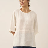 100% Linen Round Neck Mid-Sleeve Top ROBYN