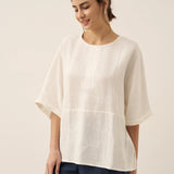 100% Linen Round Neck Mid-Sleeve Top ROBYN
