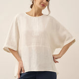 100% Linen Round Neck Mid-Sleeve Top ROBYN
