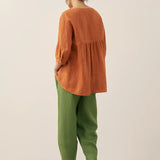 100% Linen Round Neck Artistic Stripe Top FLORENCE