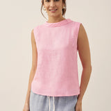 100% Linen Draped Collar Tank Top JACQUELINE