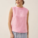 100% Linen Draped Collar Tank Top JACQUELINE
