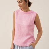 100% Linen Draped Collar Tank Top JACQUELINE