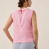 100% Linen Draped Collar Tank Top JACQUELINE