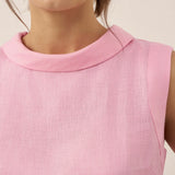100% Linen Draped Collar Tank Top JACQUELINE