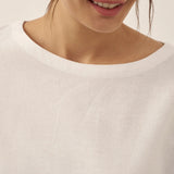 Linen White Boat Neck Oversized Top AVA
