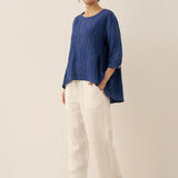 100% Linen Round Neck Artistic Stripe Top FLORENCE