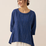 100% Linen Round Neck Artistic Stripe Top FLORENCE