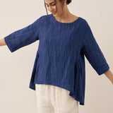 100% Linen Round Neck Artistic Stripe Top FLORENCE