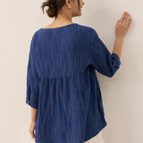 100% Linen Round Neck Artistic Stripe Top FLORENCE