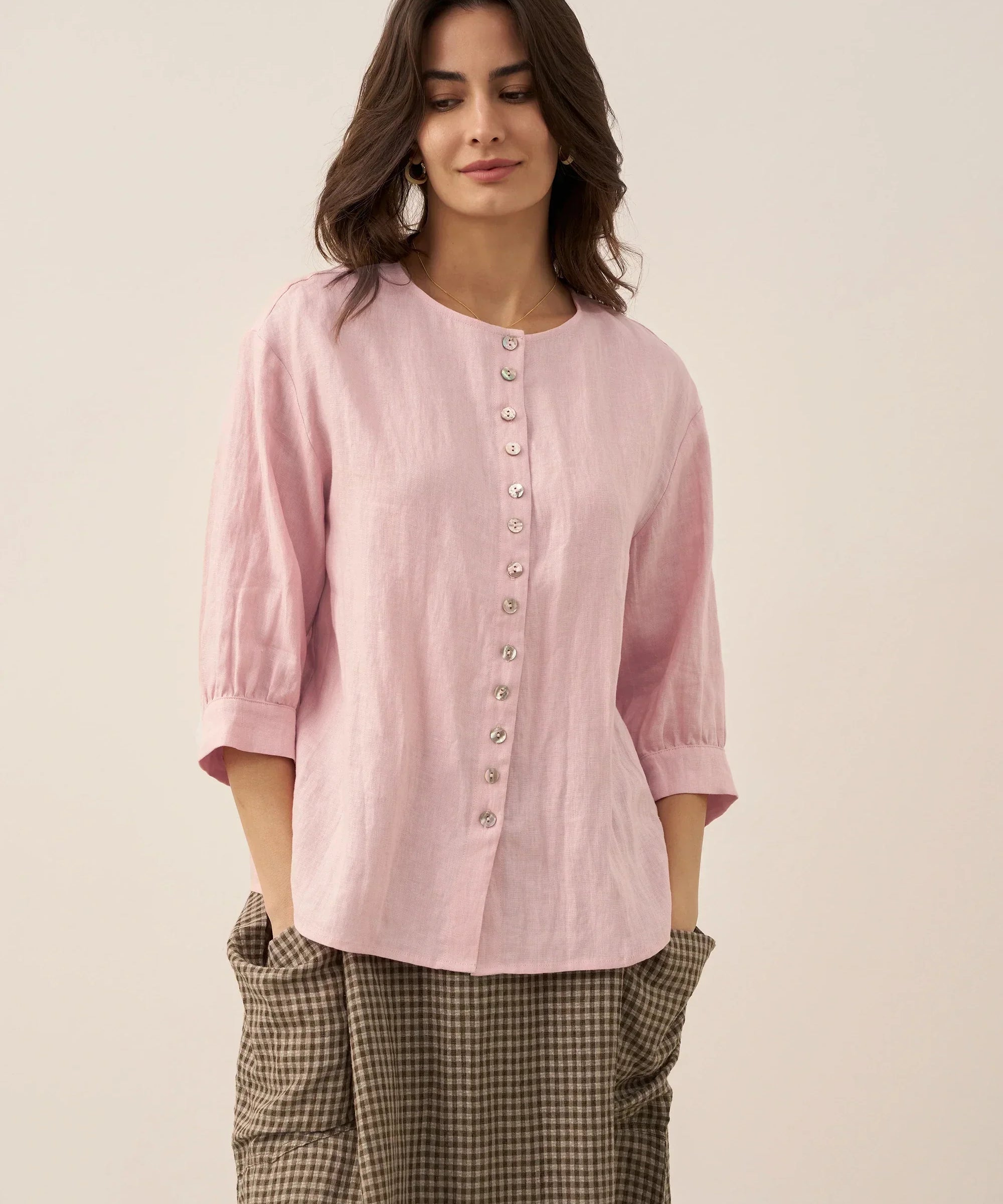 100% Linen Button-Front Drop Shoulder Shirt EASTER