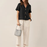 100% Linen Button-Up Short Sleeve Shirt ORENDA