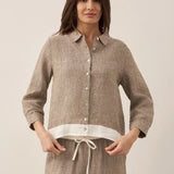100% Linen Buttoned Closure Color-Blocked Shirt JANICE