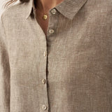 100% Linen Buttoned Closure Color-Blocked Shirt JANICE